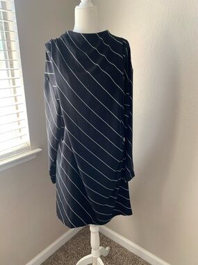 H&M Black Long-Sleeve Diagonal-Striped Shift Dress